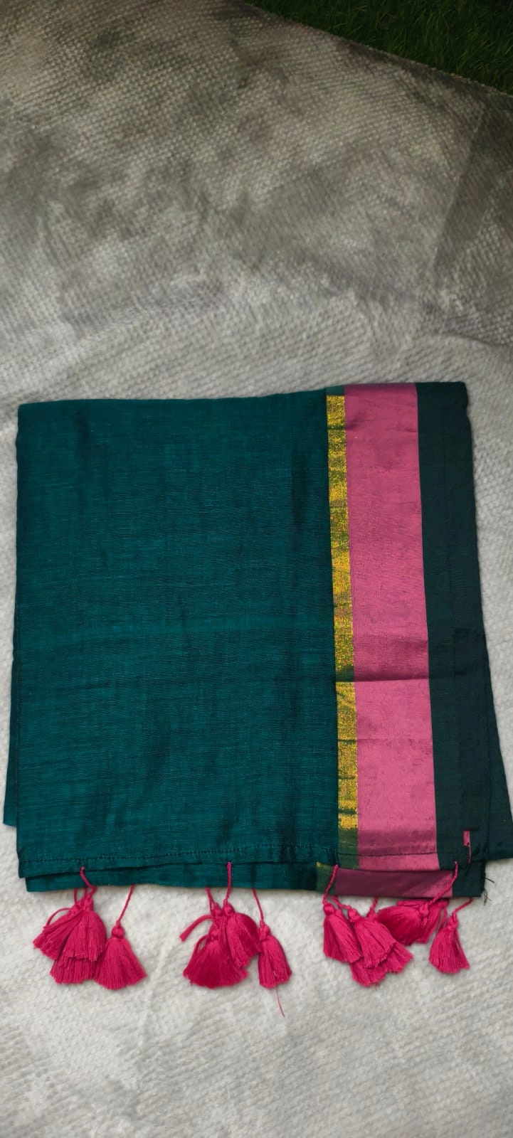 Pure Mul Cotton sarees   120 count   Bottle green & pink Border